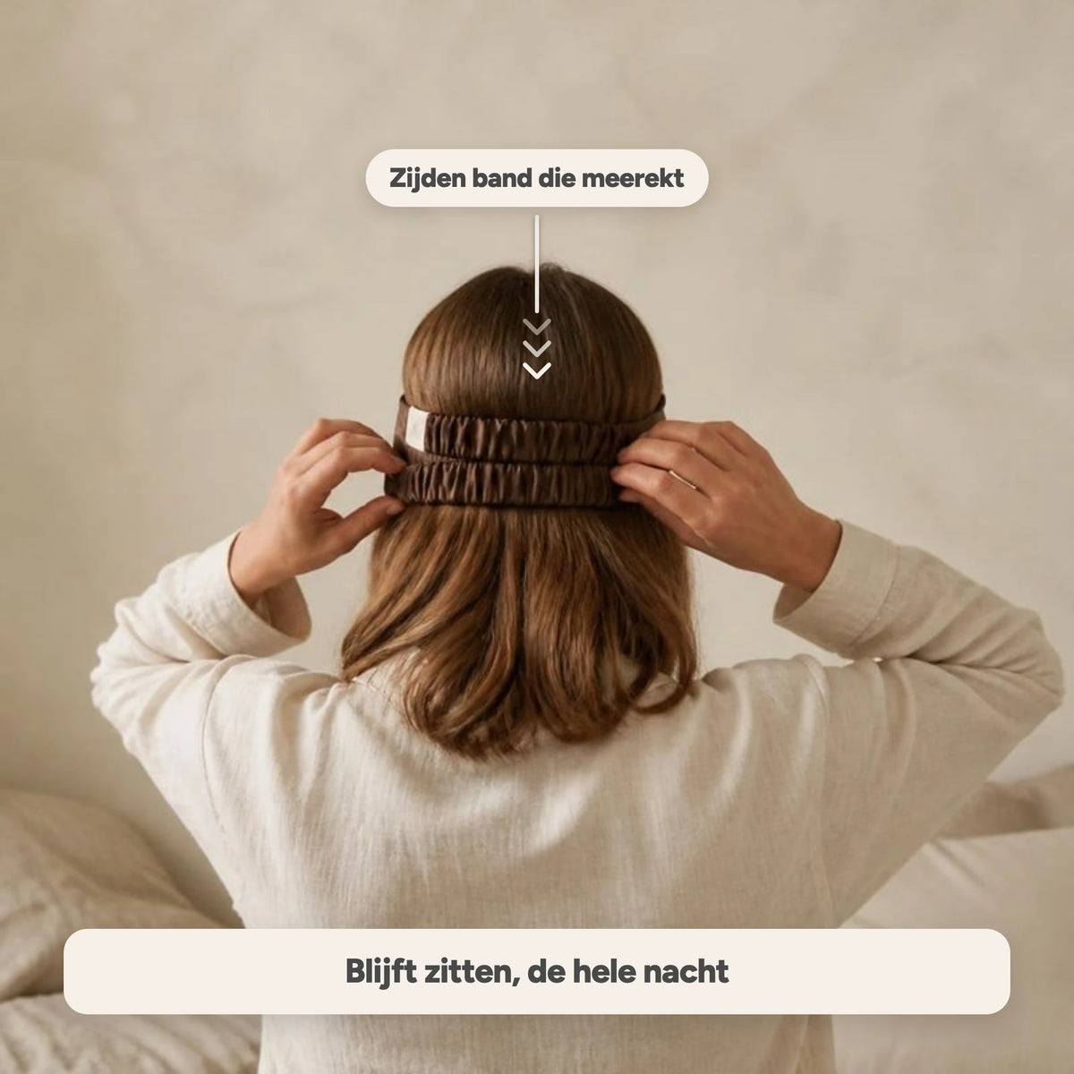 Eén maat: de zijden band van het Nera slaapmasker rekt mee en blijft de hele nacht zitten