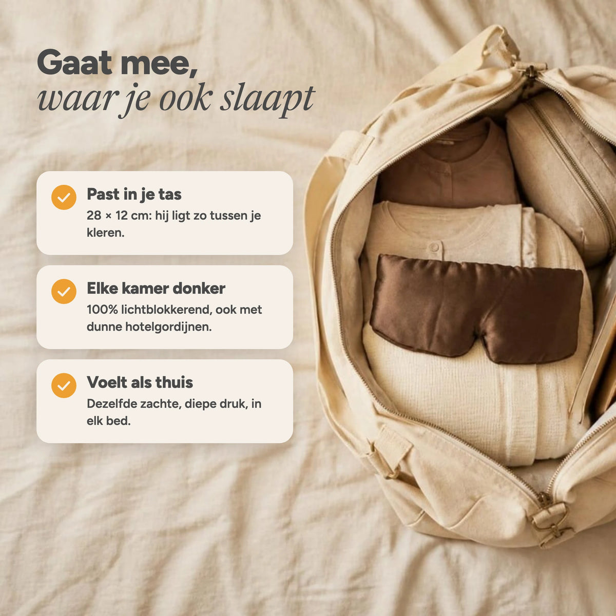 Gaat mee, waar je ook slaapt: het Nera slaapmasker past in je tas