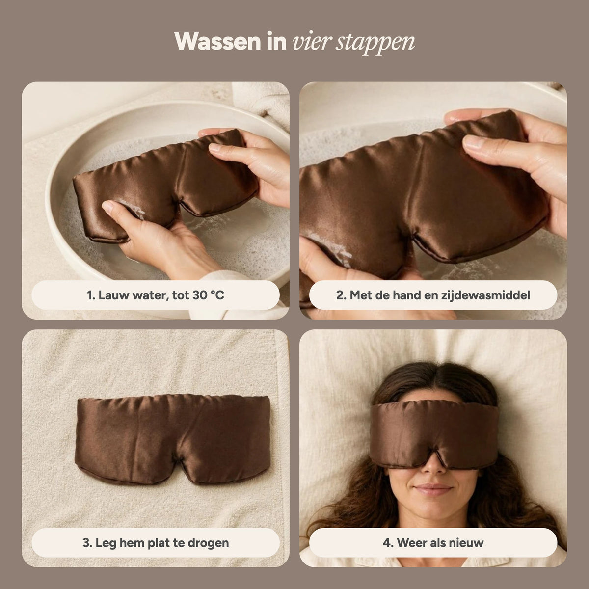Het Nera slaapmasker wassen in vier stappen